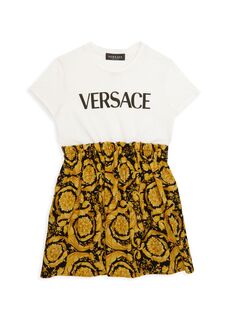 Платье из джерси с логотипом Barocco для маленьких девочек и девочек Versace, черный