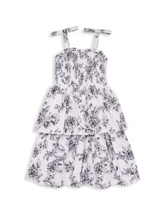 Ярусное платье для маленьких девочек и девочек с цветочным принтом Rachel Parcell, черный