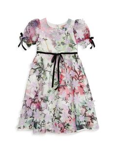 Платье Matilda с цветочным принтом для маленьких девочек и девочек Marchesa Notte Mini, слоновая кость