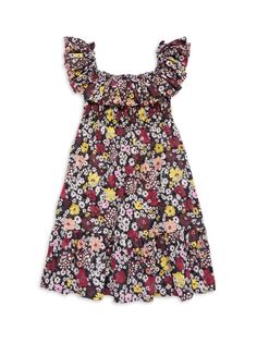 Присборенное платье с принтом Gette для маленьких девочек и девочек Sea, разноцветный