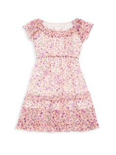 Текстурированное шифоновое платье с круглым вырезом и рюшами для маленьких девочек Rachel Parcell