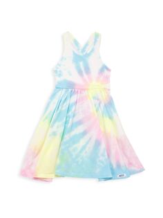 Платье с принтом тай-дай и перекрещенными спинками для маленьких девочек и девочек Worthy Threads, разноцветный