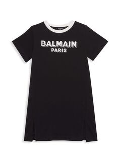 Платье-футболка с логотипом для маленьких девочек и девочек Balmain, черный