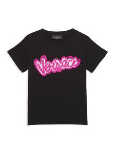 Футболка с логотипом Little Girl&apos;s &amp; Girl&apos;s Spray Paint Versace, черный