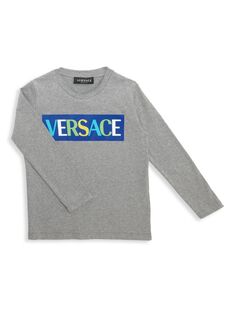 Футболка с длинными рукавами и логотипом Little Girl&apos;s &amp; Girl&apos;s Versace, серый