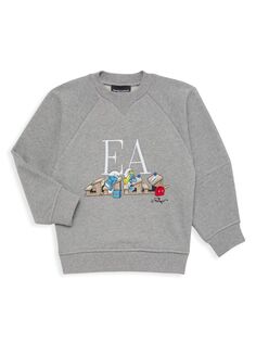 Толстовка с логотипом Little Boy&apos;s &amp; Boy&apos;s Smurf Logo Emporio Armani, серый