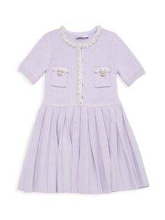 Вязаное платье для маленьких девочек и девочек Self-Portrait, фиолетовый
