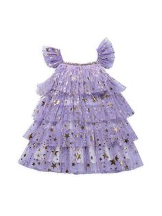 Многослойное платье из тюля с эффектом металлик и звездами для маленькой девочки Petite Hailey, фиолетовый