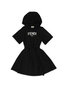 Платье-толстовка с капюшоном и логотипом для маленьких девочек и девочек Fendi, черный
