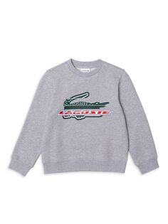 Толстовка Little Kid&apos;s &amp; Kid&apos;s с круглым вырезом и логотипом для детей Lacoste, серебряный