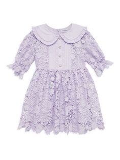 Лиловое кружевное мини-платье для маленьких девочек и девочек Self-Portrait, фиолетовый