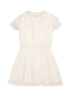 Кружевное мини-платье с короткими рукавами для девочек Design History, белый