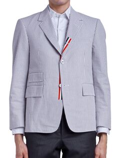 Однобортный пиджак из сирсакера Thom Browne, серый