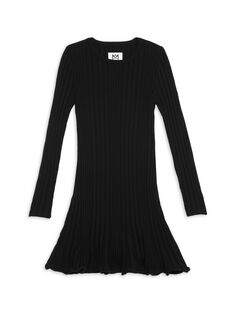 Облегающее и расклешенное платье в рубчик со вставками для маленьких девочек и девочек Milly Minis, черный