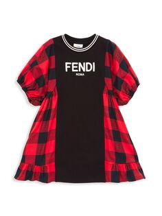 Платье в клетку Buffalo для девочек с логотипом Fendi, красный