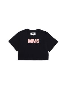 Укороченная футболка с логотипом Little Girl&apos;s &amp; Girl&apos;s MM6 Maison Margiela, черный