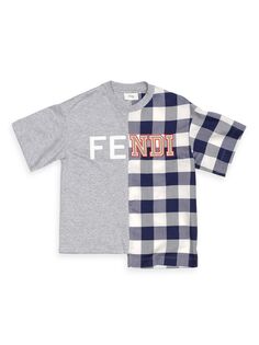Асимметричная футболка для мальчика с двухцветным логотипом Fendi, серый