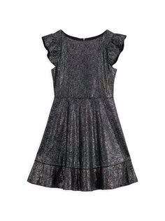 Расклешенное платье с фольгированным принтом для маленьких девочек и девочек Zac Posen, черный