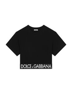 Эластичная футболка с логотипом для маленьких девочек и девочек DOLCE&amp;GABBANA, черный
