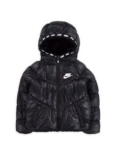 Куртка-пуховик с узором шеврон на завязках для малышей и девочек Nike, черный