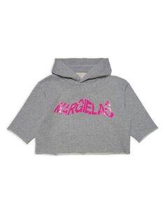 Укороченная худи с логотипом Tie-Dye для маленьких девочек и девочек MM6 Maison Margiela, серый