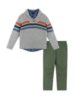 Комплект из свитера-тройки, рубашки и брюк для малышей, маленьких мальчиков и мальчиков Andy &amp; Evan, серый