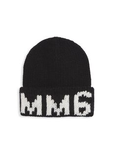 Детская шапка-бини с логотипом из смесовой шерсти MM6 Maison Margiela, черный