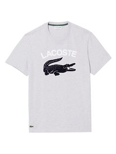 Хлопковая футболка с логотипом под крокодила Lacoste, серый