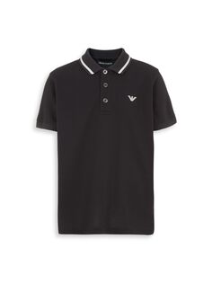 Рубашка поло с вышитым логотипом для маленьких мальчиков и мальчиков Emporio Armani, черный