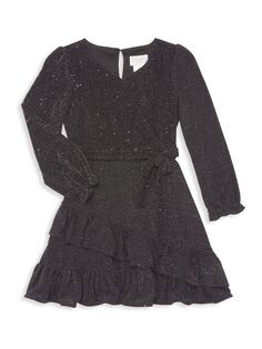 Блестящее трикотажное платье с искусственным запахом для маленьких девочек и девочек Blush by Us Angels, черный