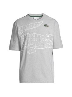 Хлопковая футболка свободного кроя с логотипом Lacoste, серебряный