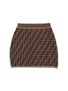 Трикотажная мини-юбка с логотипом по всей поверхности для девочек Fendi, коричневый