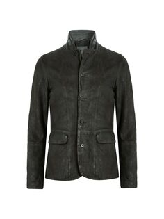 Кожаная куртка в бретонском стиле AllSaints, серый