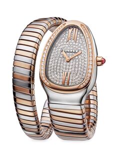 Двухцветные и бриллиантовые часы Serpenti Tubogas с одним поворотом BVLGARI, золотой