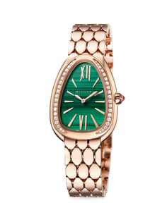 Часы-браслет Serpenti Seduttori из розового золота с бриллиантами и малахитовым циферблатом BVLGARI, золотой