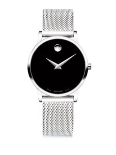 Часы Museum Classic с черным циферблатом и сетчатым браслетом из нержавеющей стали Movado, черный