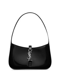 Мини-сумка Le 5 7 из блестящей кожи Saint Laurent, черный
