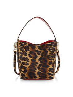 Атласная сумка-мешок Cabachic среднего размера с леопардовым принтом Christian Louboutin, коричневый