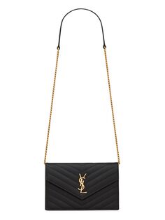 Кошелек-цепочка Cassandre Matelassé Envelope из кожи с тиснением Grain De Poudre Saint Laurent