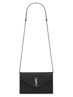 Кошелек Cassandre Matelass Envelope из кожи с тиснением Grain De Poudre Saint Laurent, черный