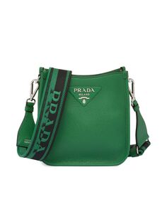 Кожаная мини-сумка через плечо Prada, зеленый