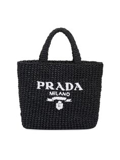 Маленькая большая сумка из рафии Prada, черный