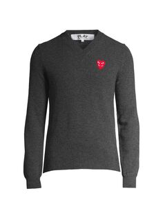 Пуловер Play с двойным сердечком и V-образным вырезом Comme des Garçons PLAY, серый