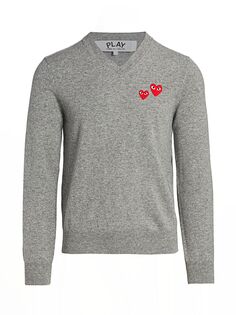 Шерстяной пуловер с двойным сердцем Comme des Garçons PLAY, серый