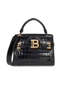 Сумка B-Buzz 22 с тиснением под крокодила и верхней ручкой Balmain