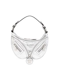 Маленькая сумка-хобо La Vacanza Medusa из металлизированной кожи Versace, серебряный