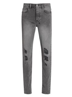 Эластичные зауженные джинсы с эффектом потертости Chitch Ksubi, серый