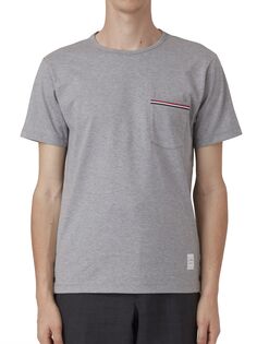 Хлопковая футболка с карманом Thom Browne, серый