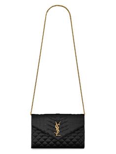 Кошелек-конверт с цепочкой из атласа Mix Matelasse Saint Laurent, черный