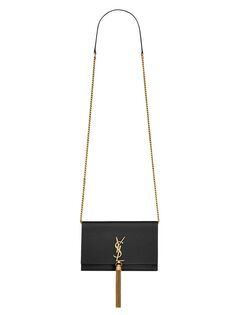 Кошелек Kate на цепочке с кисточкой из атласа Saint Laurent, черный